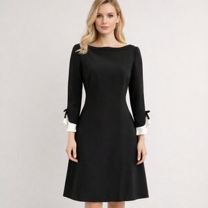 KATE SPADE NEW YORK Size 6 Black Ponte Knit 3/4 Ruffled Sleeve Boat Neck Dress